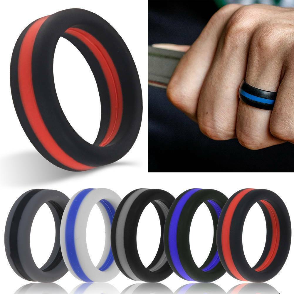 1PC Thin Line Men’s & Women’s Silicone Wedding Ring 8mm Rubber Band 7-13 US Size