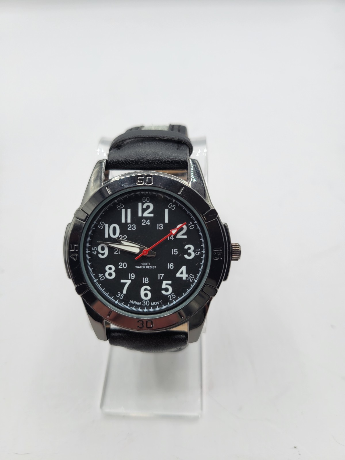 George Watch Men Silver Tone Black Easy To Read Dial Vegan Leather FMDOGE014