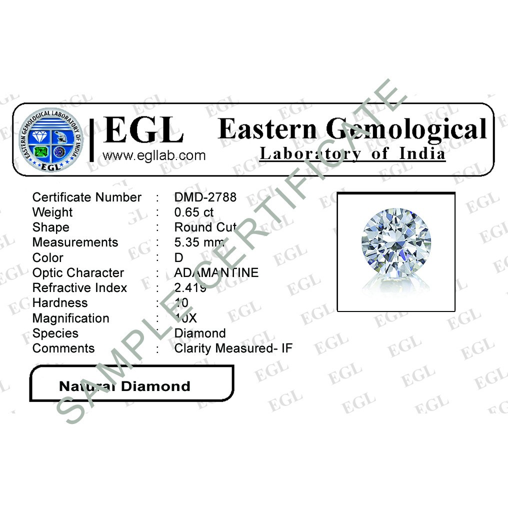 0.36 Ct. Natural Round Cut White F Color Diamond, VVS2 Clarity EGL Certified