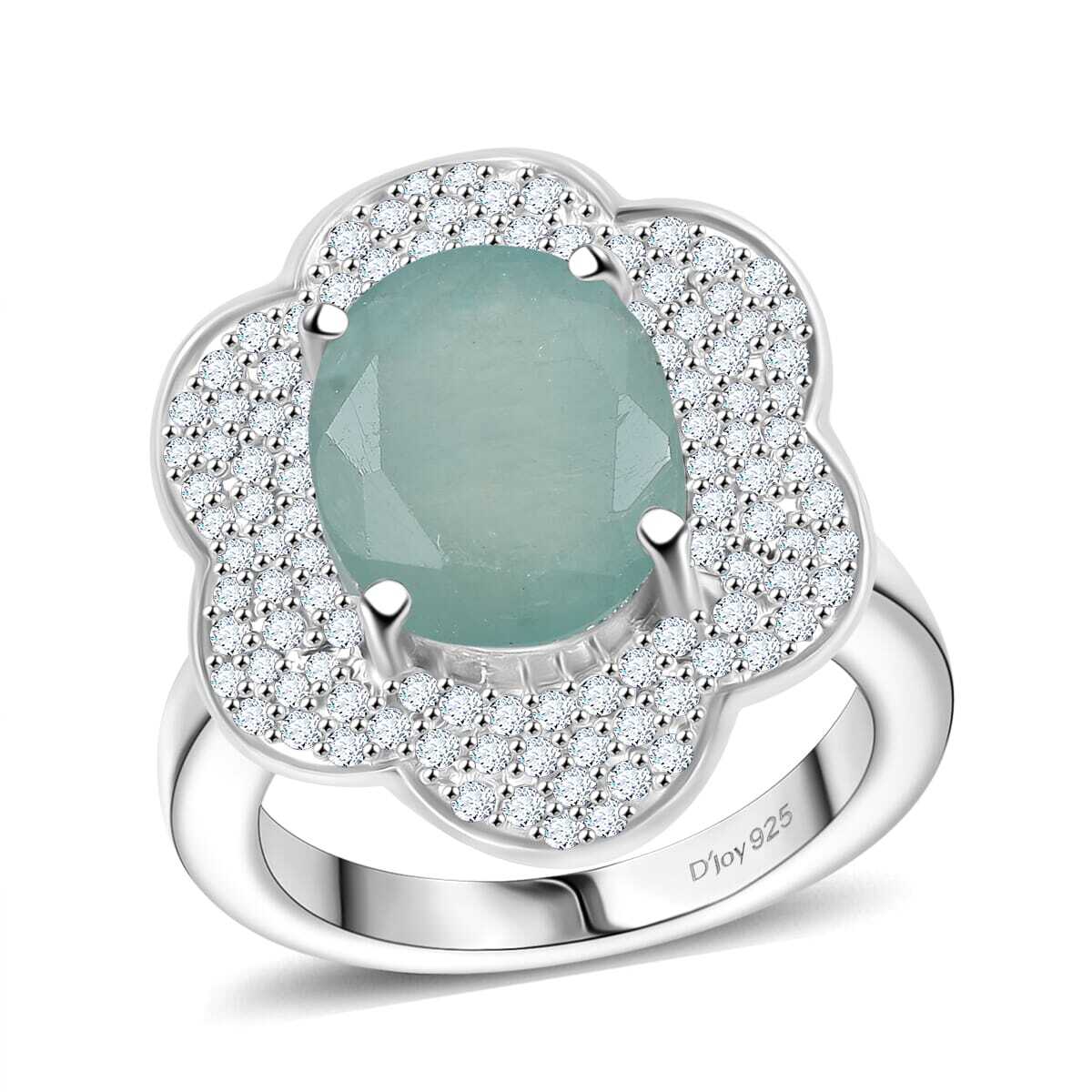 OMG!! 4.90ctw Grandidierite & White Zircon Ring Rhodium Plated Sterling Size 6