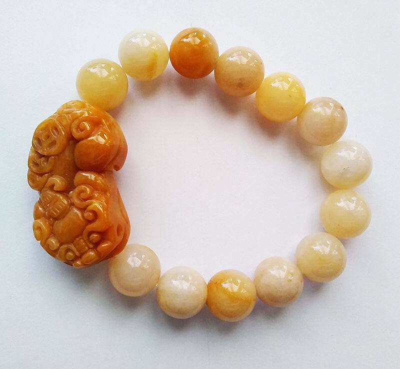 11mm Yellow Jade Round Beads Bracelet Pixiu money animal Wealthy Lucky jewelry