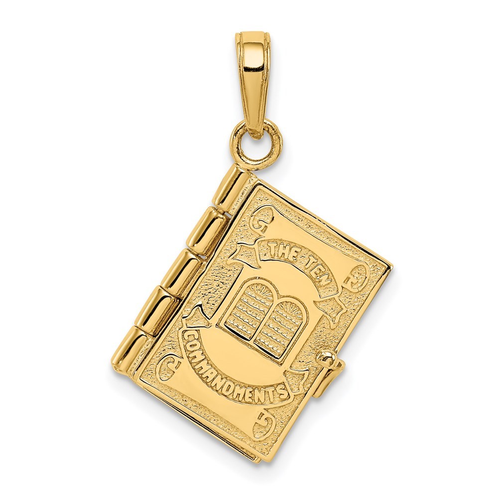 14k Yellow Gold 3D Ten Commandments Bible Pendant L-0.99 in, W-0.44 in