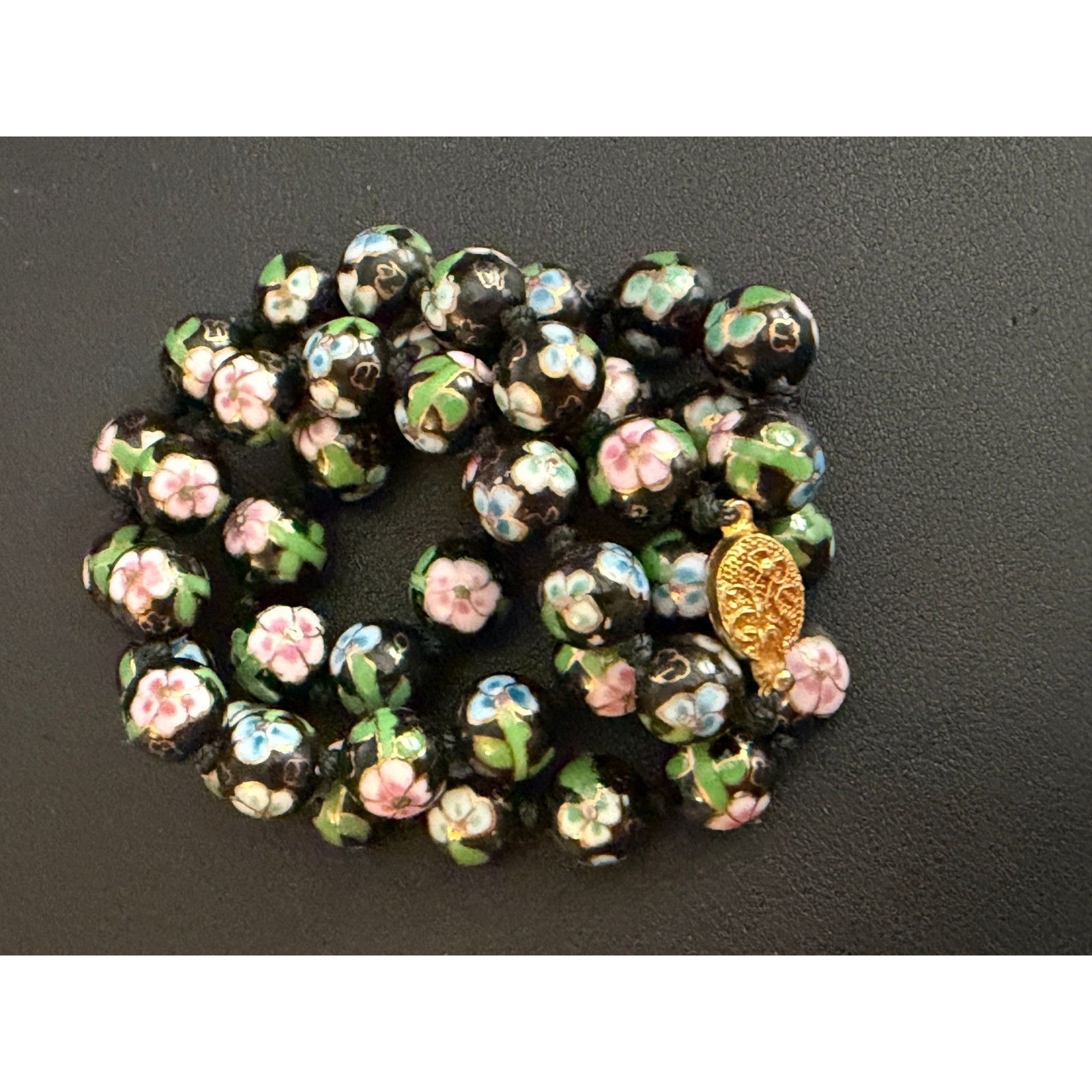 Vintage Cloisonne Necklace Black Beaded Chinese Export