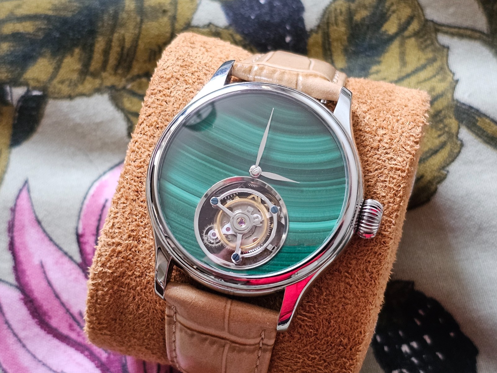 Merkur Malachite Dial Tourbillon Manual Wind Watch