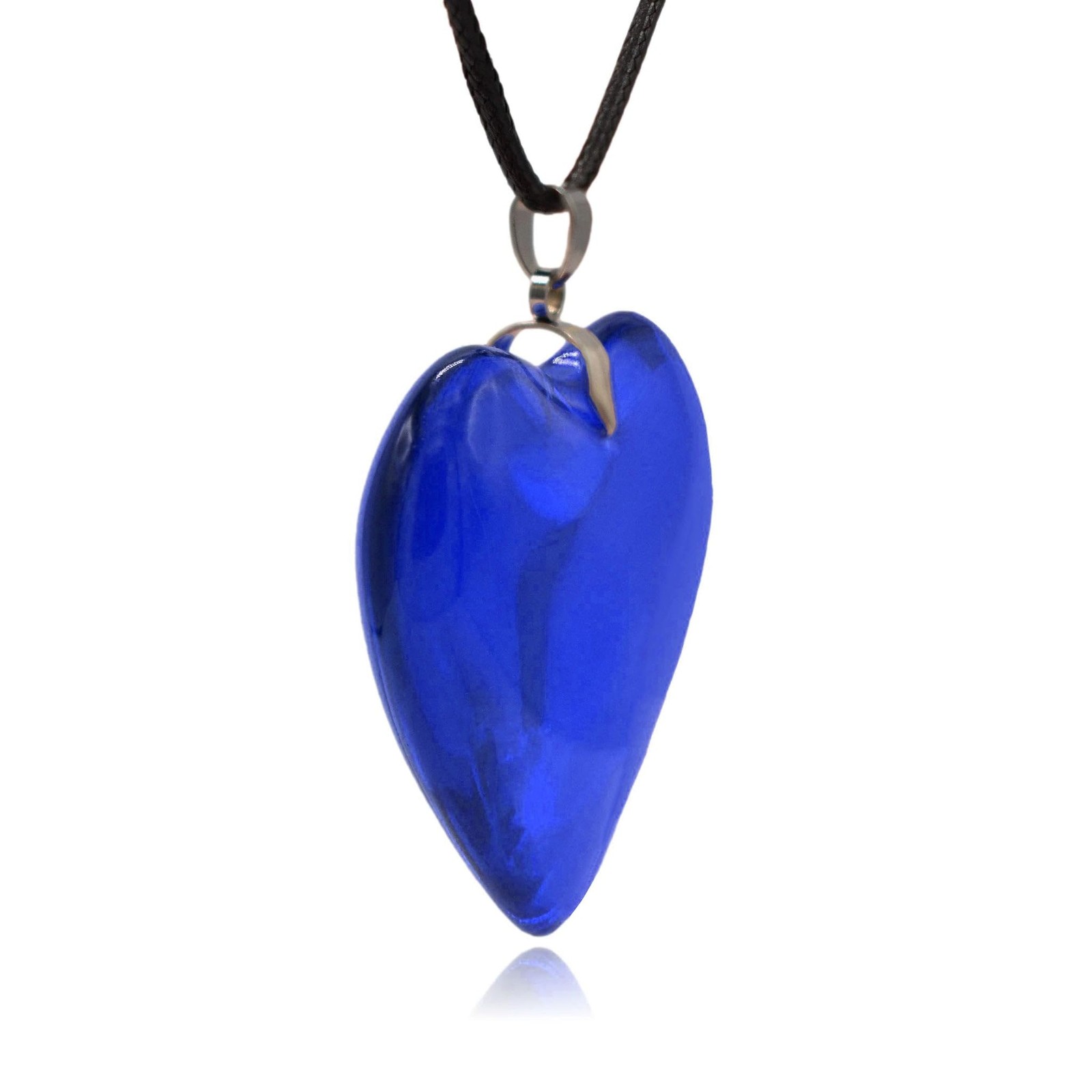 Large Blue Semi-Transparent Solid Glass Heart Pendant Necklace (Large Blue)