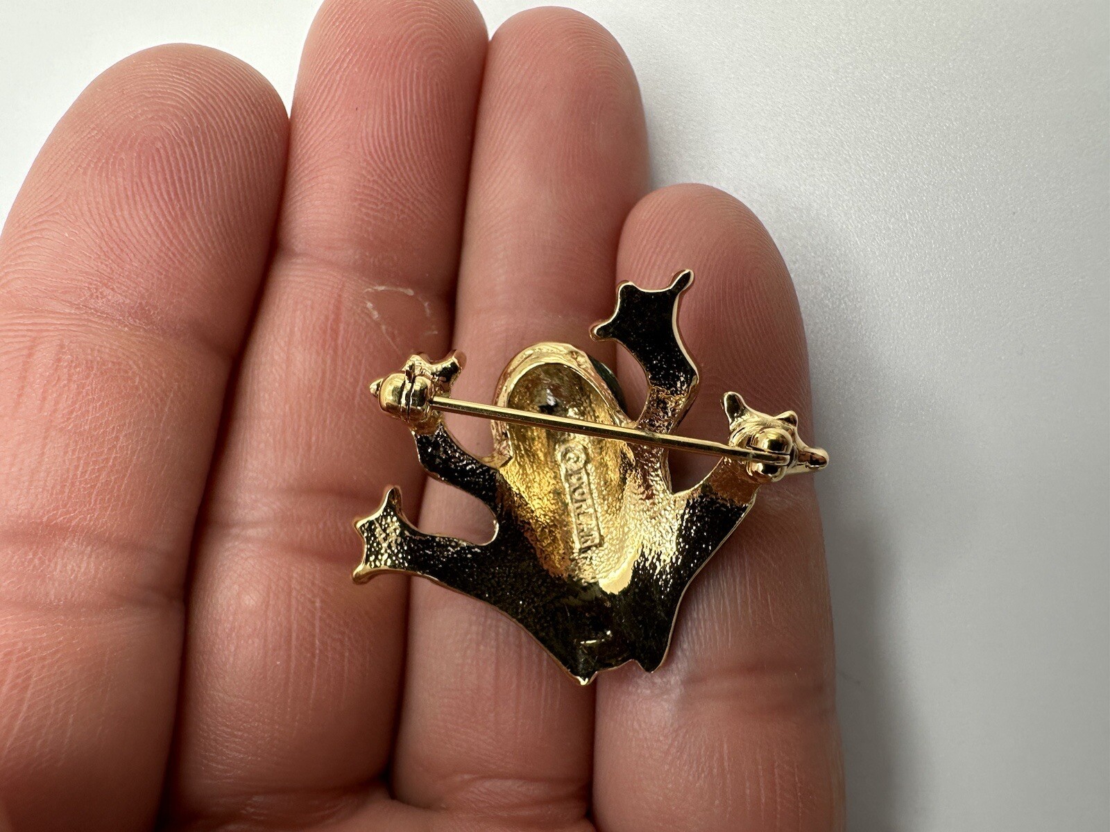 Vintage Gold Blue Green Enamel Frog Brooch By D’Orlan 3.6cm JB10