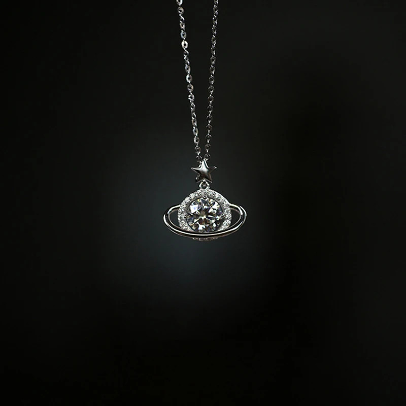 Fashion Silver Color Planet Shape Necklace Simple Charm Geometric Pendant Birthd