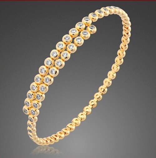 925 REAL SILVER, GOLD Cubic Zirconia Bracelet Bangle Flexible Gold Plated 9g