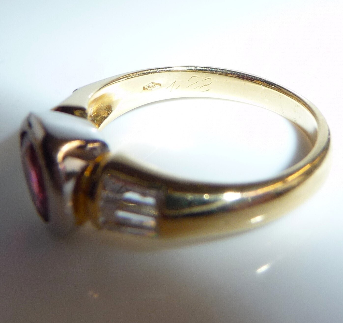 Ring 750 yellow gold 1.28ct pink tourmaline 0.60ct diamonds size 55/17.5 mm rubellite