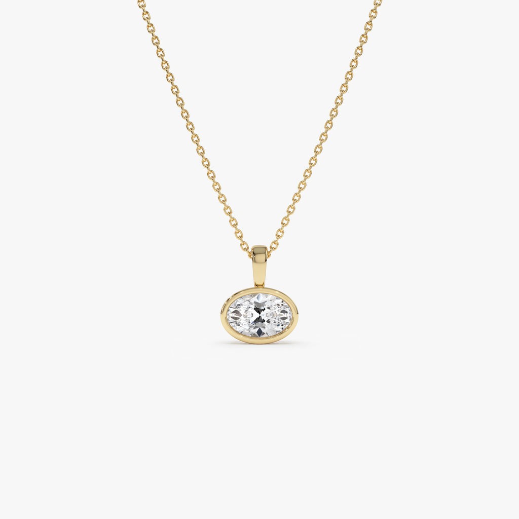 IGI Certified 1 CT Oval Lab Grown Diamond 14K Gold East West Bezel Set Pendant