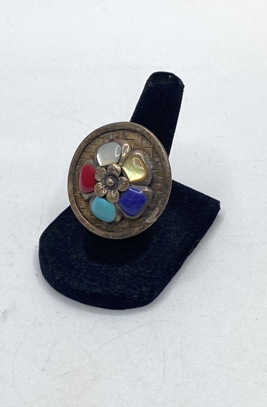 Walnut Boutique Sterling Silver 925 Multi Gemstone Floral Statement Ring Size 6