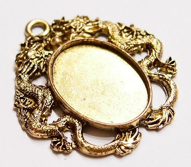 4 of 25x18mm Antique Gold Victorian Deco Dragon Cab Pendant Settings 44x39mm