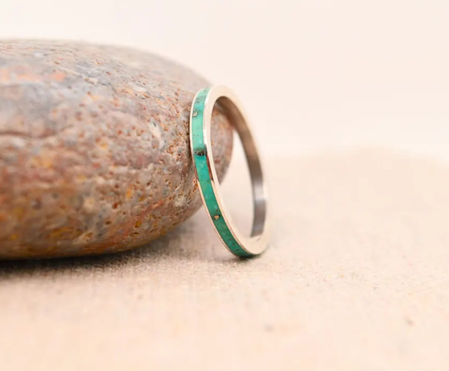 Genuine Blue Turquoise Ring 925 Sterling Silver Eternity Wedding Band For Her