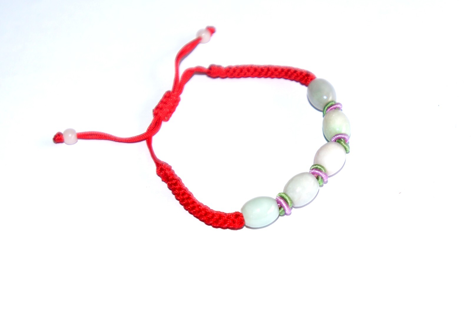 Macrame Friendship Adjustable Red Cord Feng Shui 5 Jade Beads Charm Bracelet