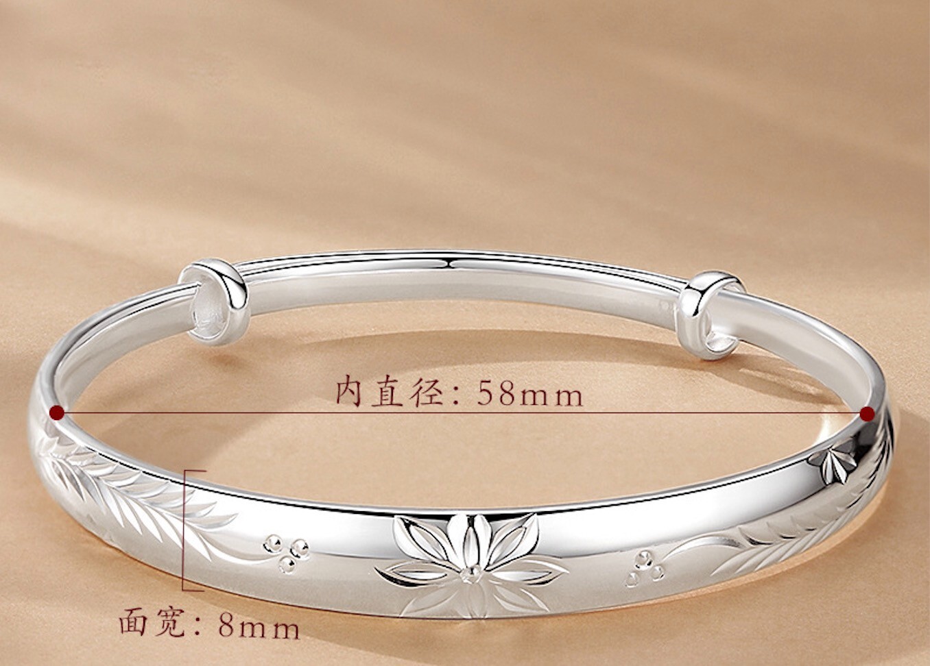 Vintage Handmade 925 Sterling Silver Lucky Flower Bracelet Hand Bangle