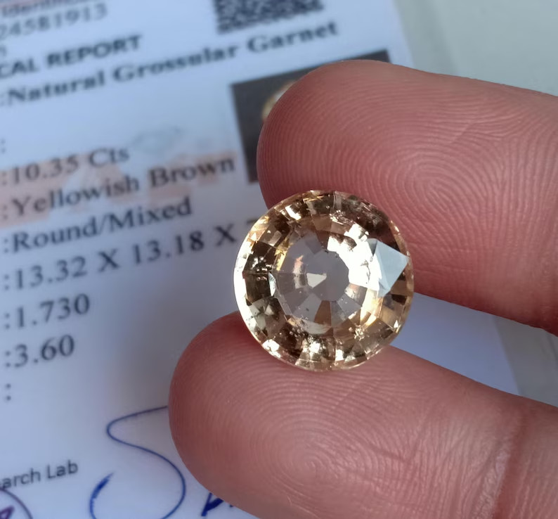10.35 Ct AGR Certified Hessonite Garnet Round Cut Mozambique Loose Gemstone