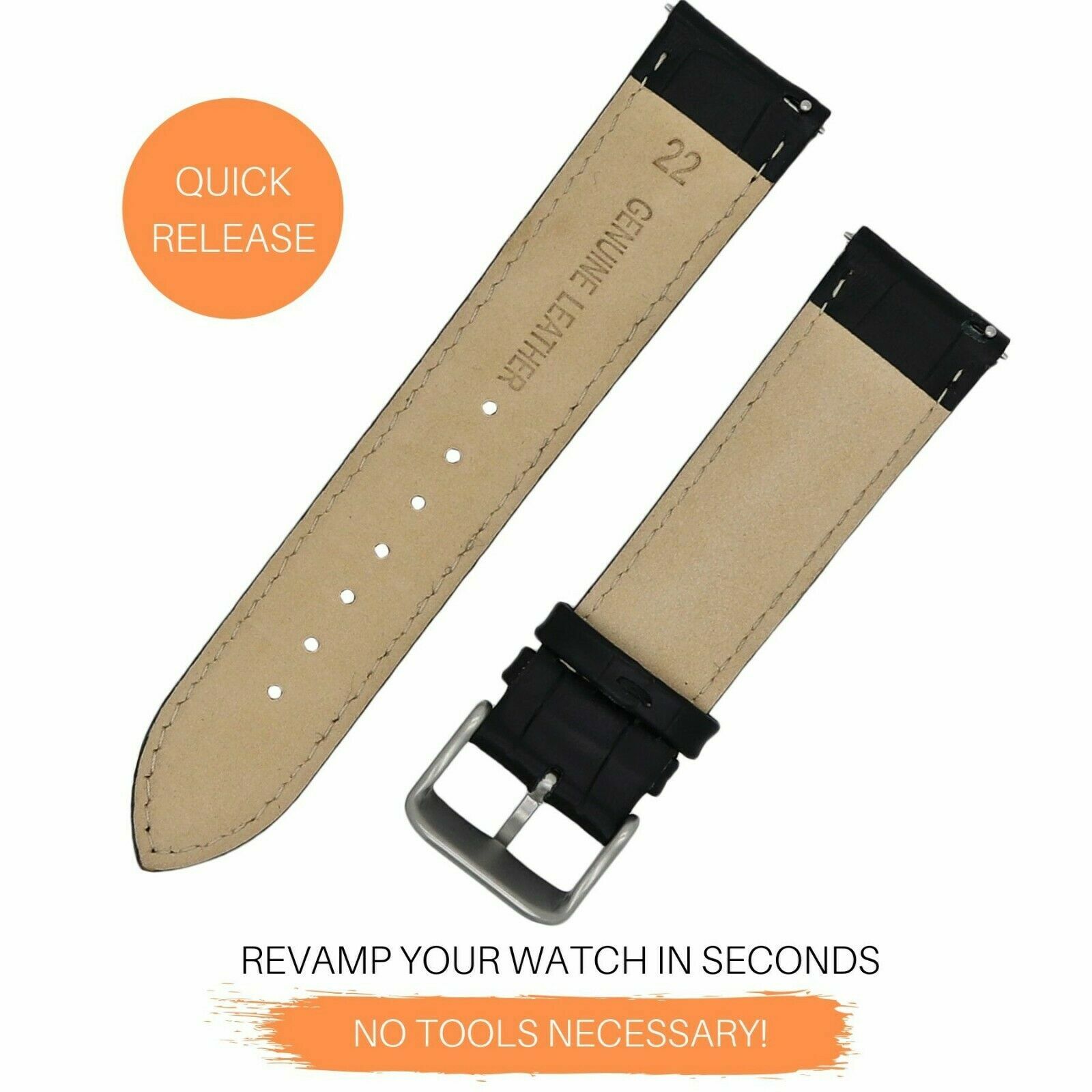18mm 20mm 22mm Quick Fit Alligator Grain Genuine Leather Watch Band Strap