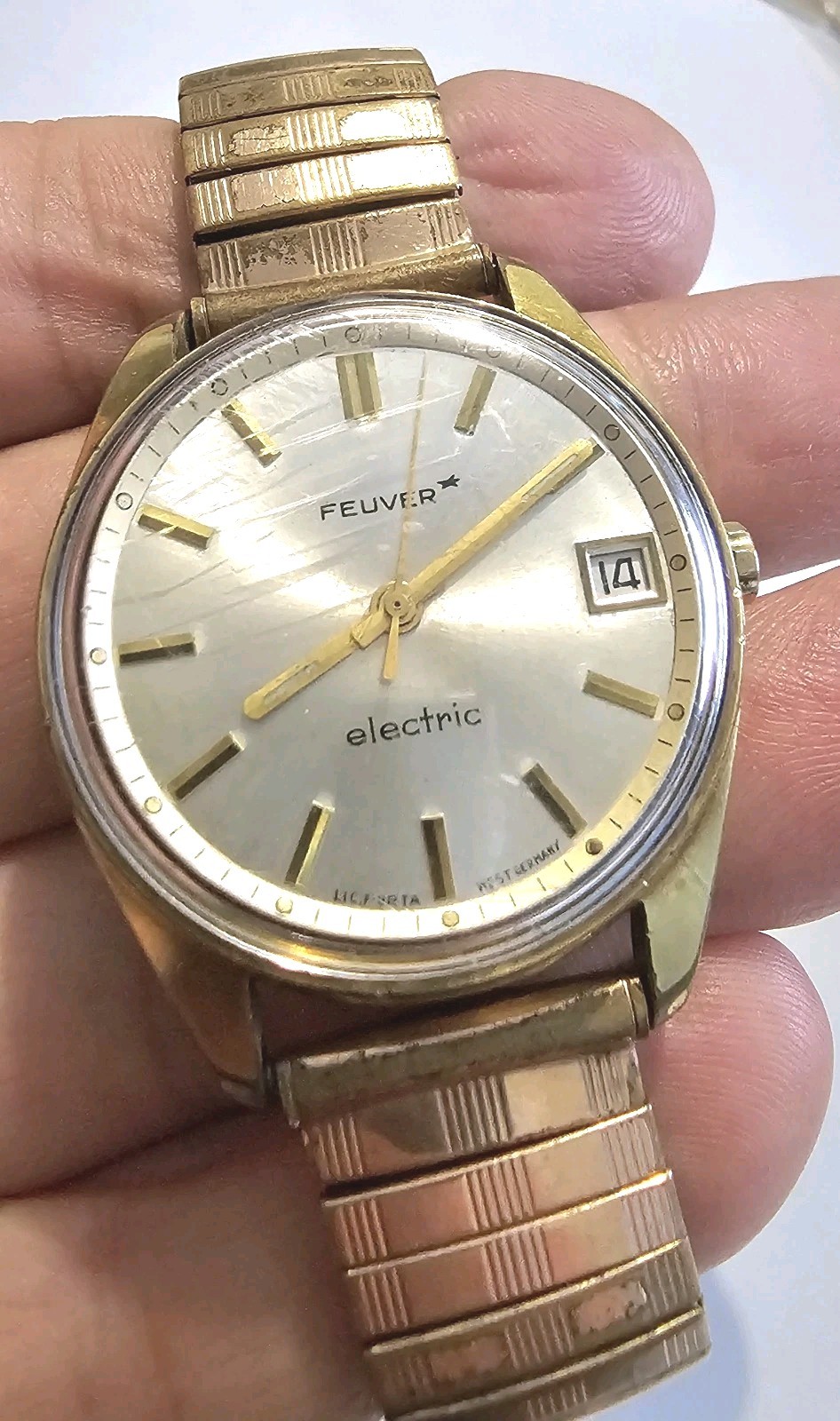 VINTAGE 1970 FEIVER ELECTRIC PUW 1001 PORTA WEST GERMANY PL OR 18CT WATCH