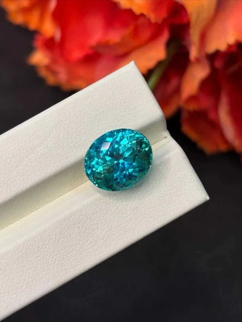 10-12 Ct Certified Natural Green Blue Paraiba Tourmaline Loose Oval Cut Gemstone