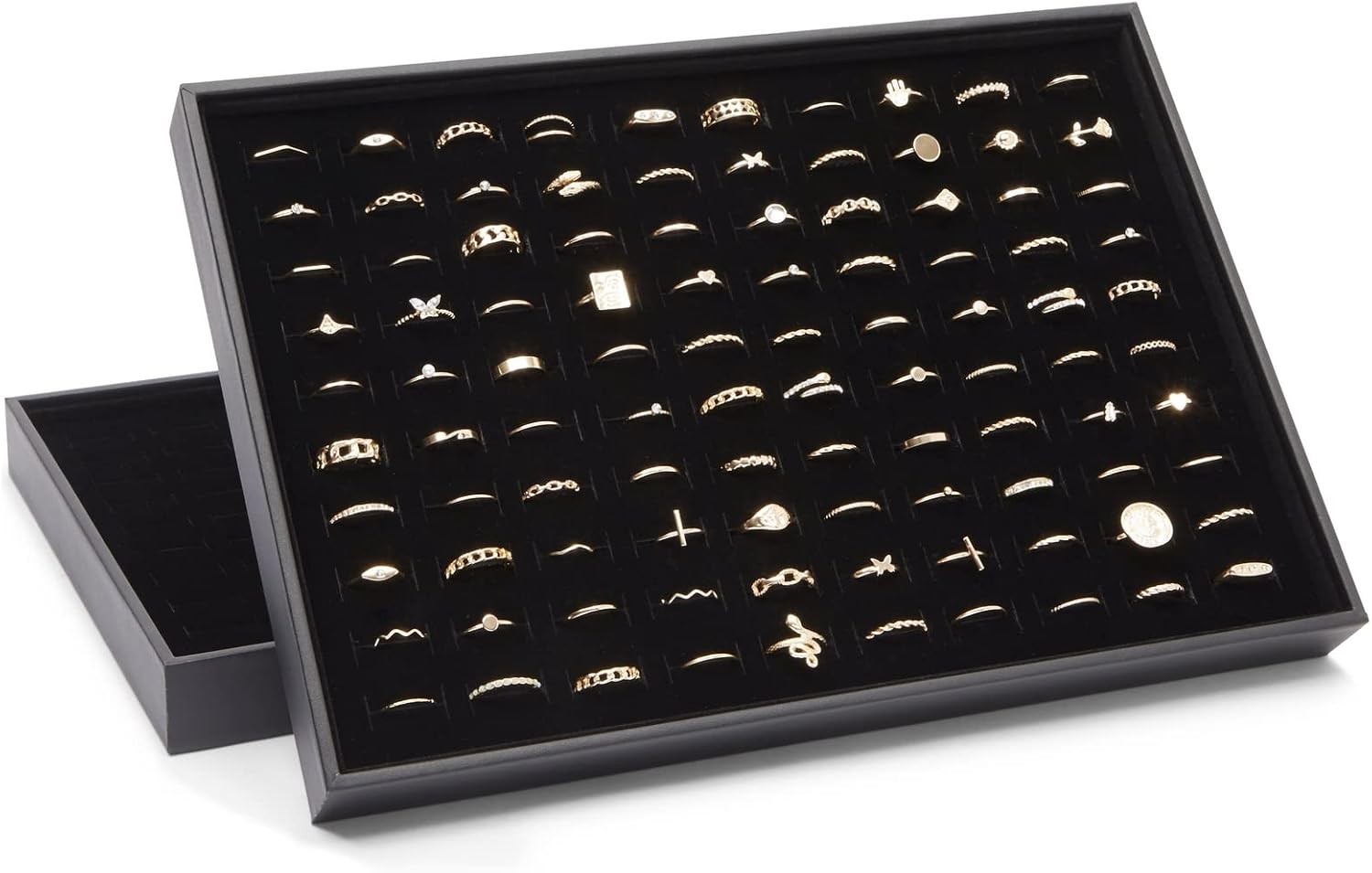 Juvale 2 Pack Ring Display Tray Velvet, 100 Slot Foam Jewelry Organizer