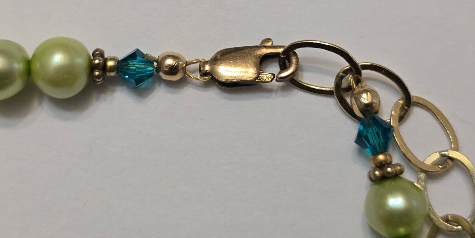 Vintage Green 6 mm Pearl Gold Filled Clasp Beaded Necklace