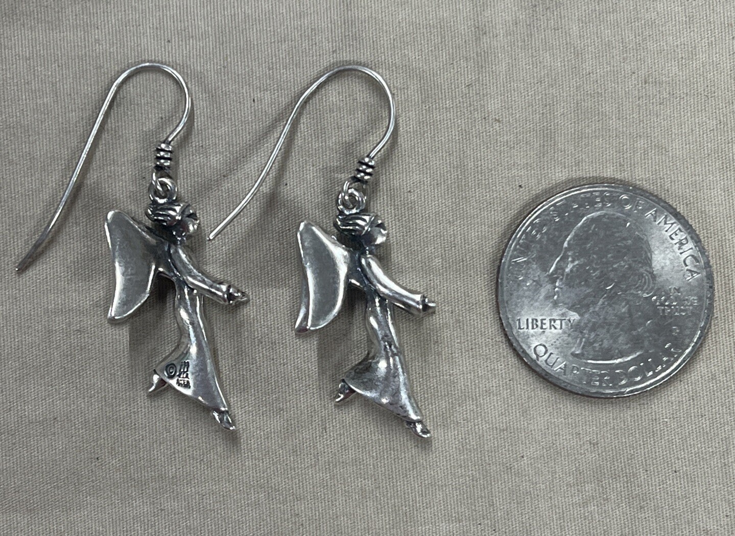 RETIRED James Avery Sterling Silver 925 3D Large Floating Angel Earrings