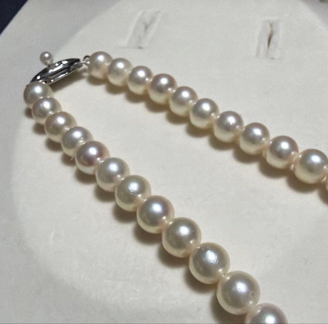 TASAKI AKOYA PEARL NECKLACE 7.0-7.5MM WHITE SILVER CLASP FROM JAPAN