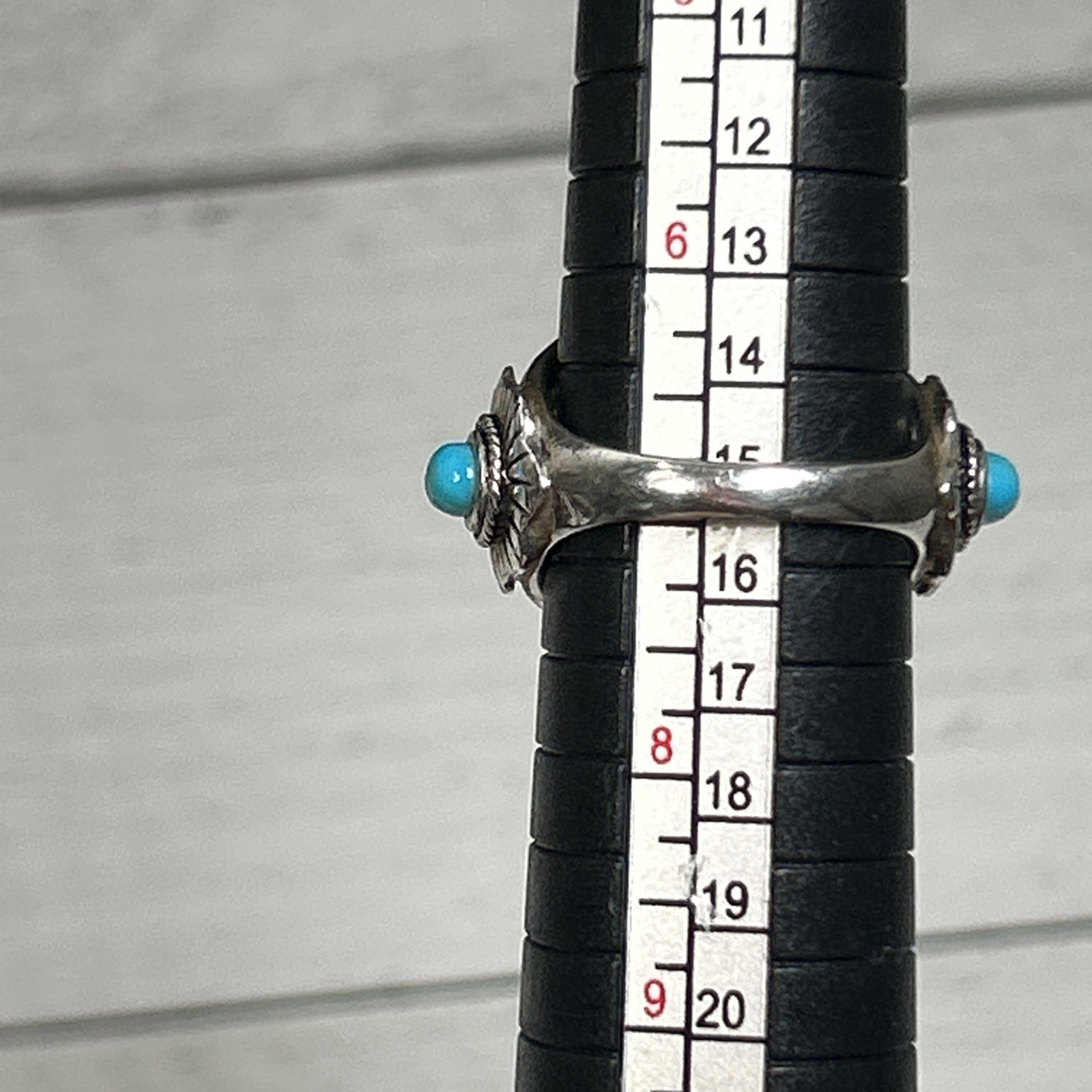 Vintage Silver 925 Navajo 1937 Indian Head Nickle Turquoise Ring Signed BBJ Sz 7