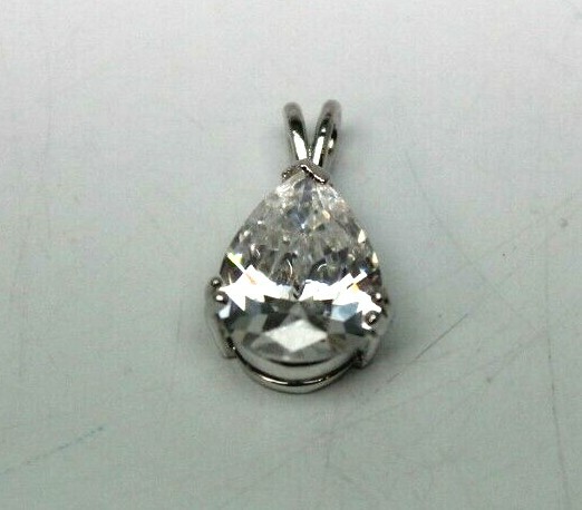 925 Sterling Silver 0.82″ Single Teardrop Rhinestone Pendant NEW