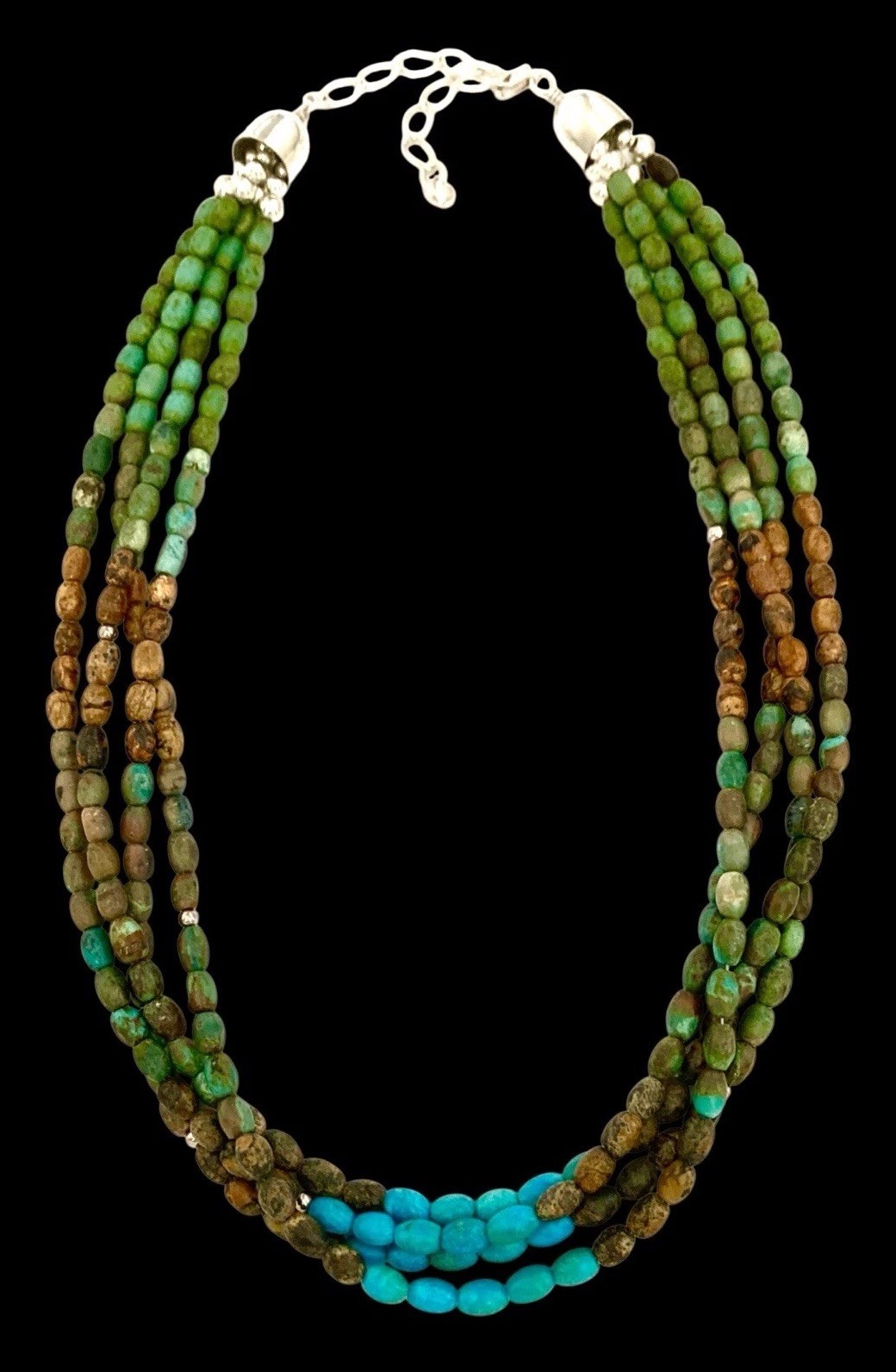 JAY KING~MINE FINDS Sterling Silver 4 STRAND TURQUOISE & JASPER Beaded Necklace