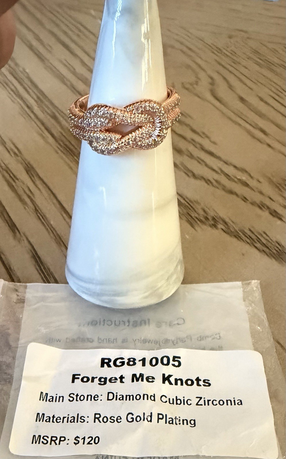 Bomb Party OG Size 7 RG81005 Forget Me Knots Diamond CZ Rose Gold Plating