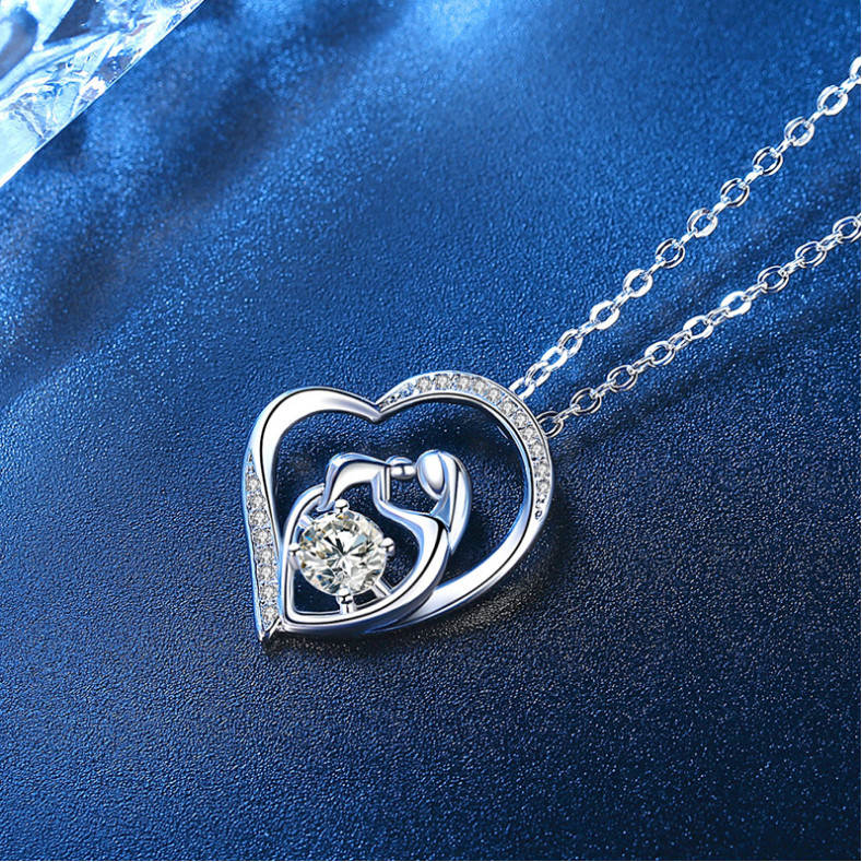 Mother and Child Necklace Mom Daughter Son Infinity Heart Love Pendant CZ Box S2