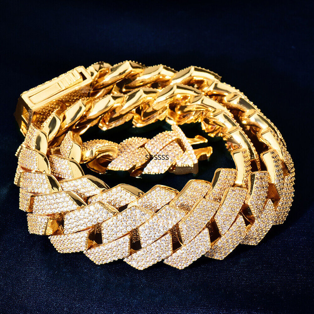 20mm Hip Hop Cubic Zirconia Men Rap Jewelry Miami Cuban Chain Necklace Bracelet