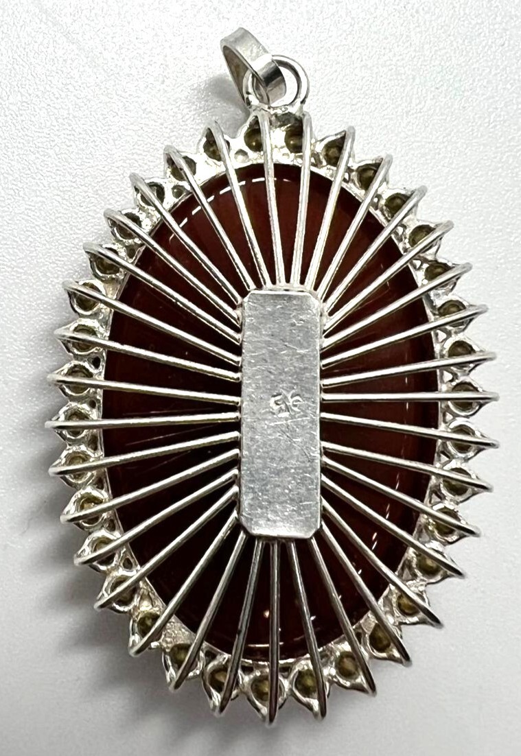 Handmade 925 Silver Pendant with Agate & Cubic Zirconia – Unique XXL Large