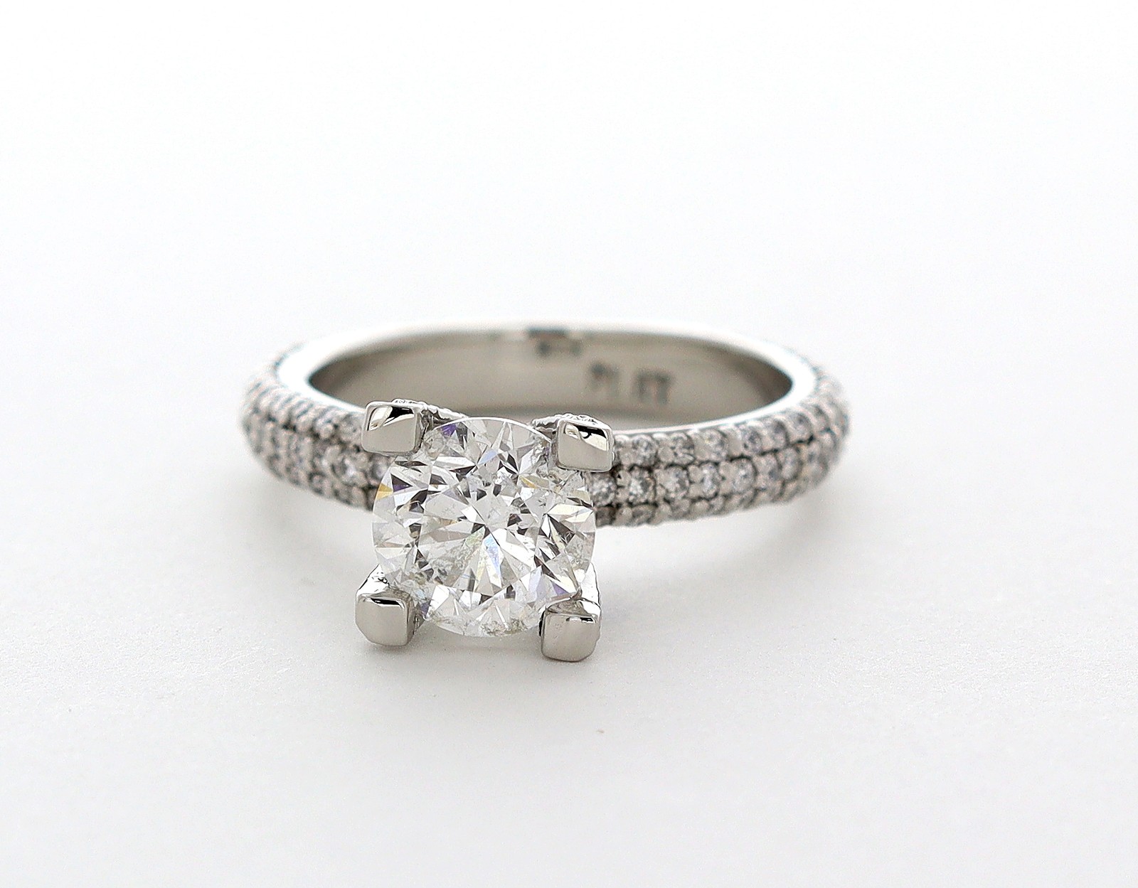 Side Stone Engagement Ring Solid Platinum 3.17 CT Round Lab-Grown Diamond D VS2