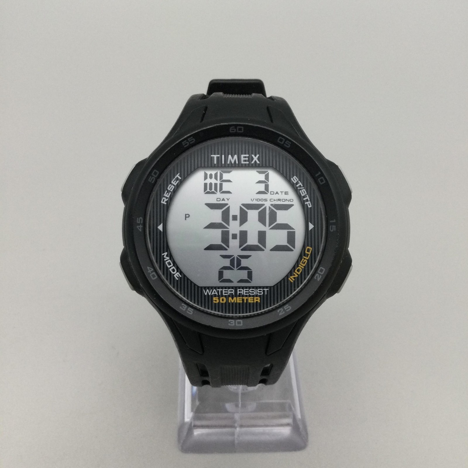 Timex Mens Watch 45mm Gray Digital Dial Black Resin Indiglo Sport Chrono 50m WR