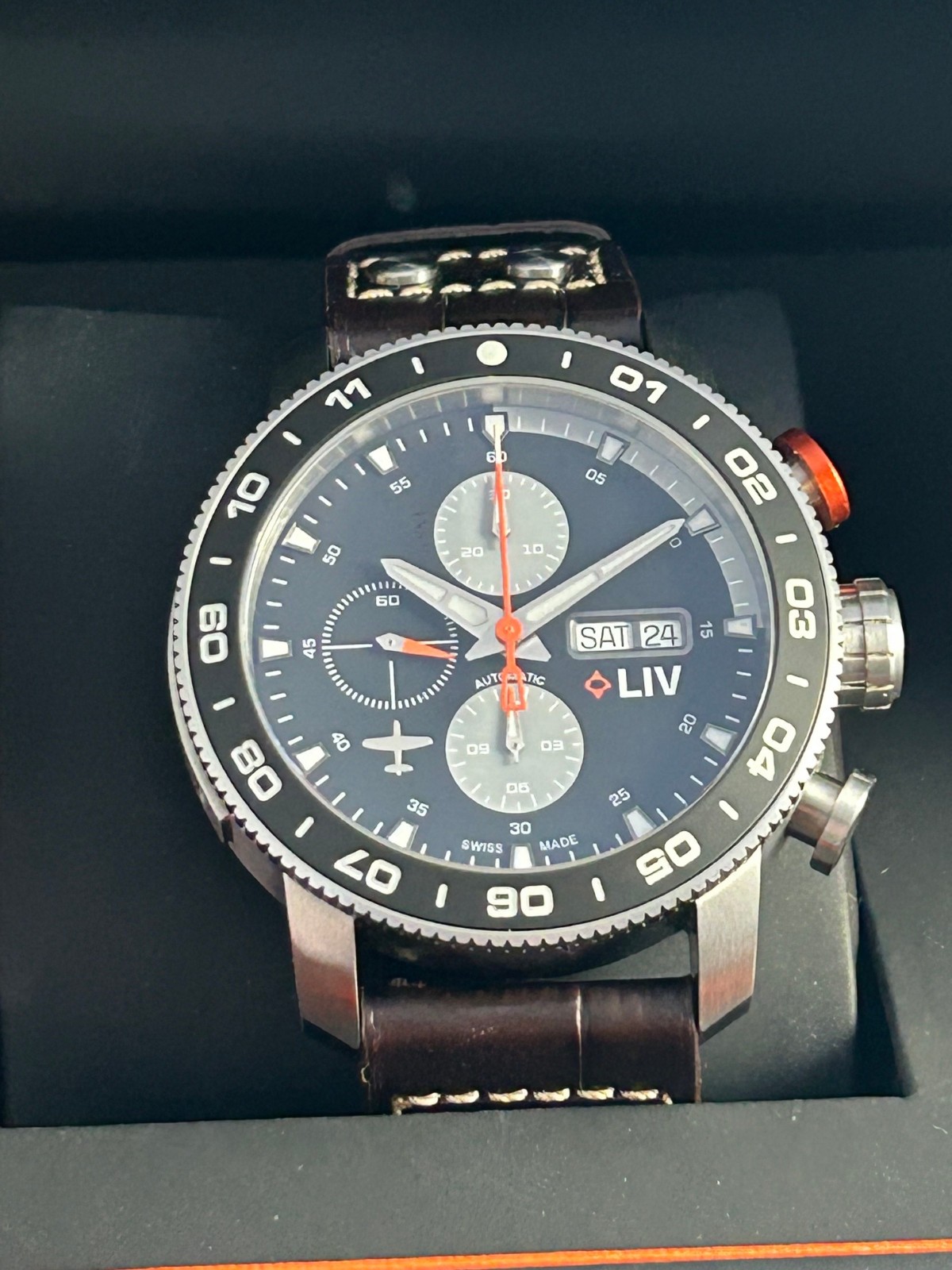 LIV P-51 Genesis Titanium 46mm Gray Day Date Swiss Automatic Chronograph RARE LE