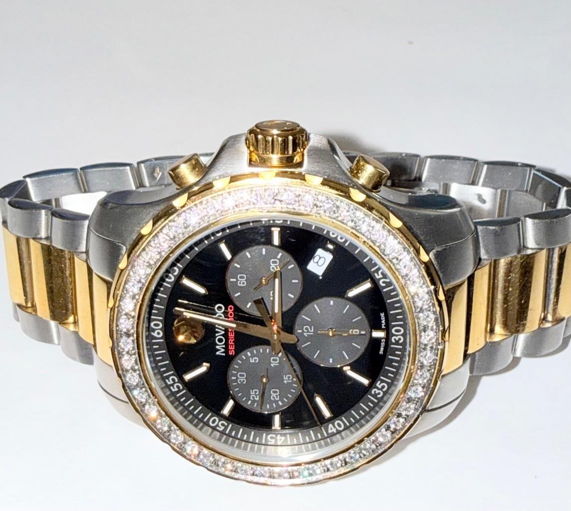 MOVADO MENS SERIES 800 TWO TONE CHRONOGRAPH LAB GROWN DIAMOND WATCH