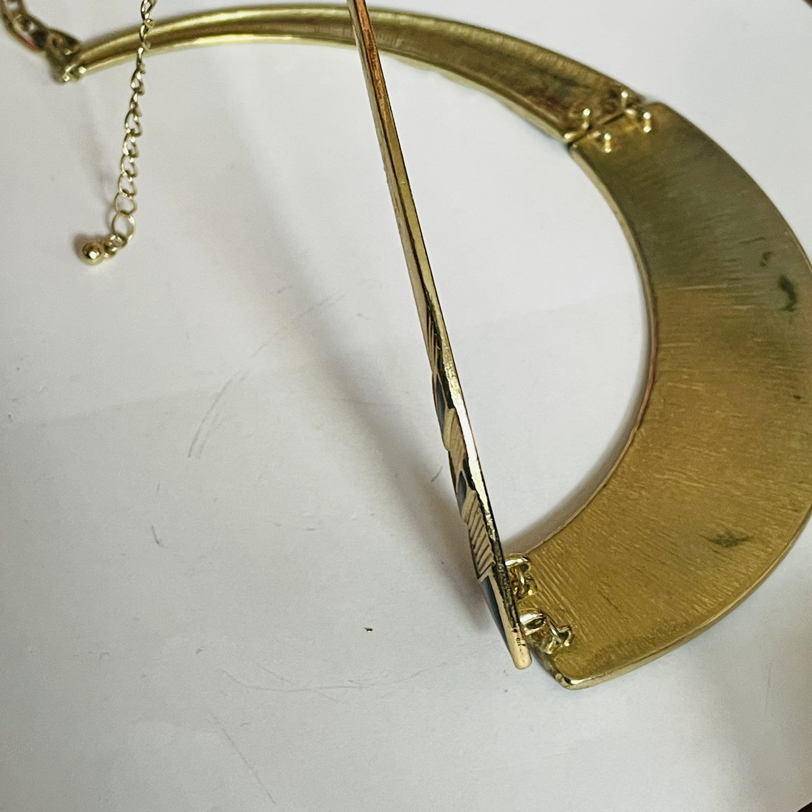 Vtg Black Gold Necklace Enamelled Metal Choker Collar Bib 16 – 18 In Retro 90s