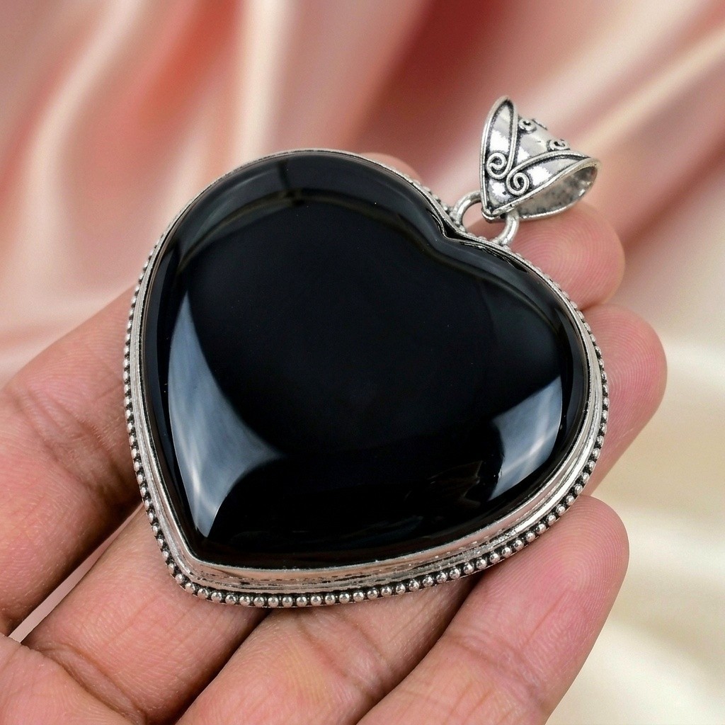Black Onyx Silver Pendant 925 Sterling Silver Handmade Silver Pendant