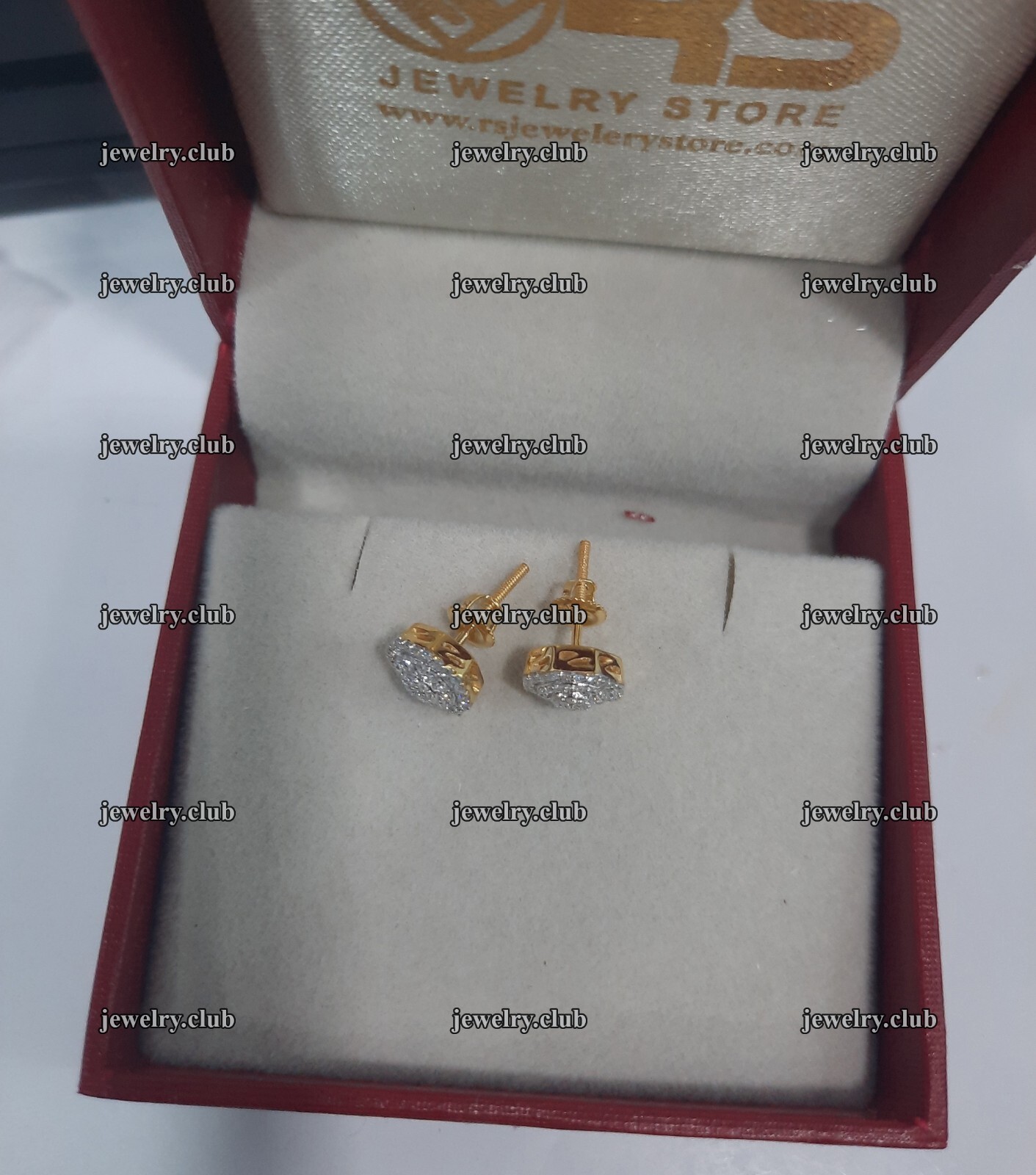 1Ct Round Cut Real Moissanite Men’s Cluster Stud Earrings Yellow Gold Plated
