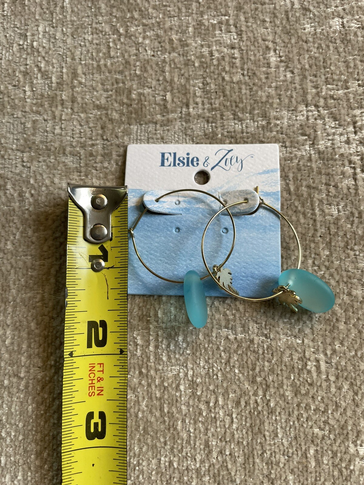 Elsie & Zoey Blue Sea Glass Palm Tree Hoop Earrings Gold Tone Boutique Coastal