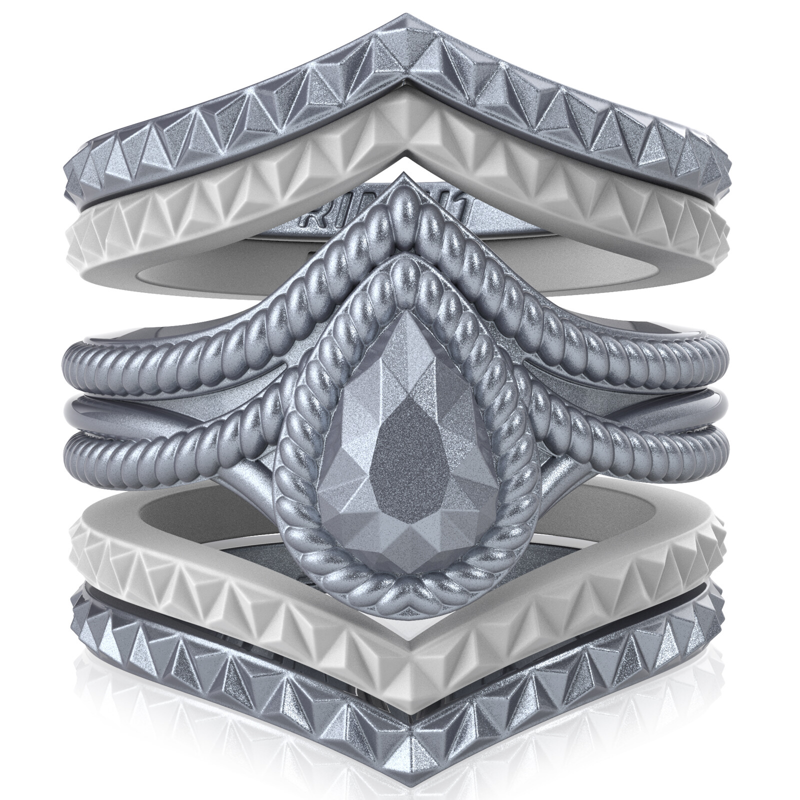 Rinfit Silicone Wedding Rings for Women. Pear Stackable 5 Rings Set