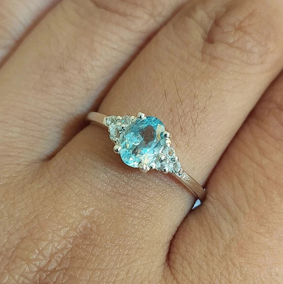 2.30Ct Oval Cut Simulated Aquamarine Engagement Ring 14k White Gold Plated