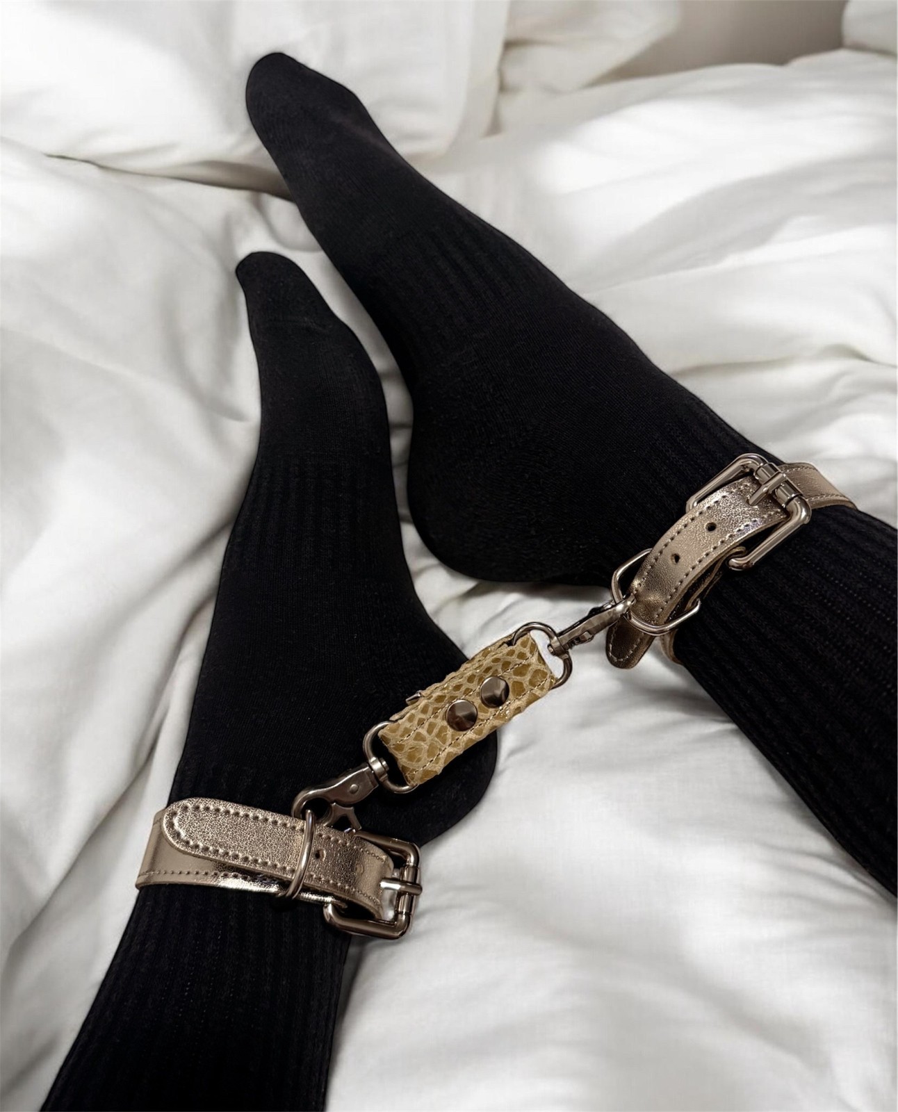 Golden Genuine Italian Leather Wrist Accessories with Connector – Adjustable