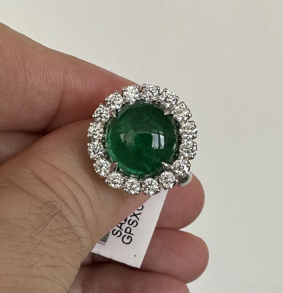 9.65ct Colombian Emerald Diamond Engagement Ring 18K White Gold Fine Jewelry