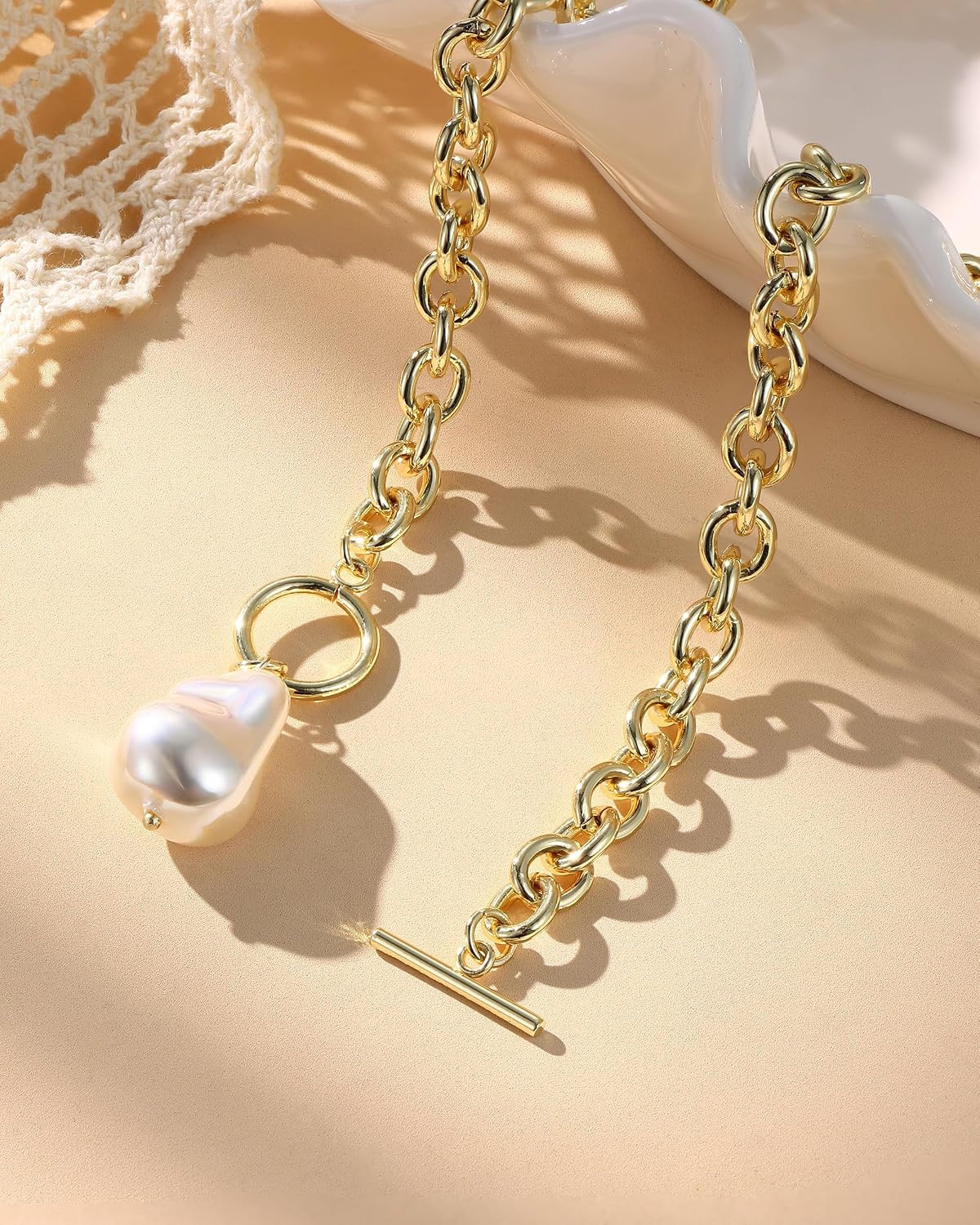 16K Gold Plated Chunky Gold Plated Necklace for Women Non Tarnish, 36” /92Cm Lo