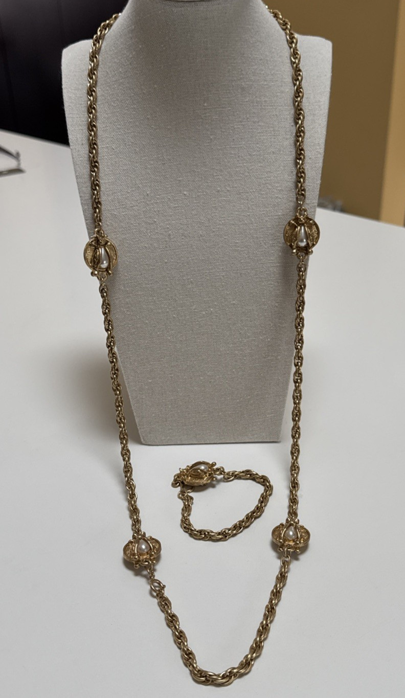 CAbi Convertible Gold Tone Scarab / Bee Rope Station Necklaces & Bracelet
