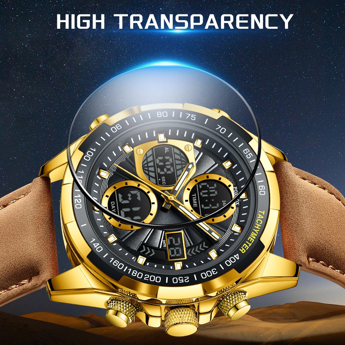 Men Quartz Watch LED Digital Luminous Waterproof Casual Business Male Wristwatch