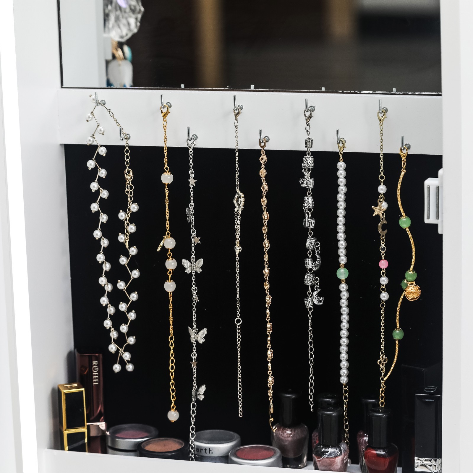 Simple PVC Wood Grain Coating Photo Storage Damp-proof Jewelry Mirror Cabinet